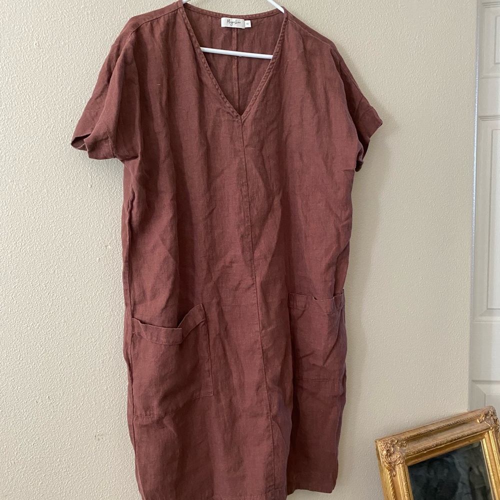 Magic Linen brown relaxed fit dress